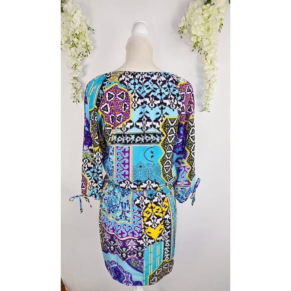 Cache Mini Blouson Dress Small Blue Purple Patchwork Boho Y2K Eclectic Artsy - Picture 2 of 11